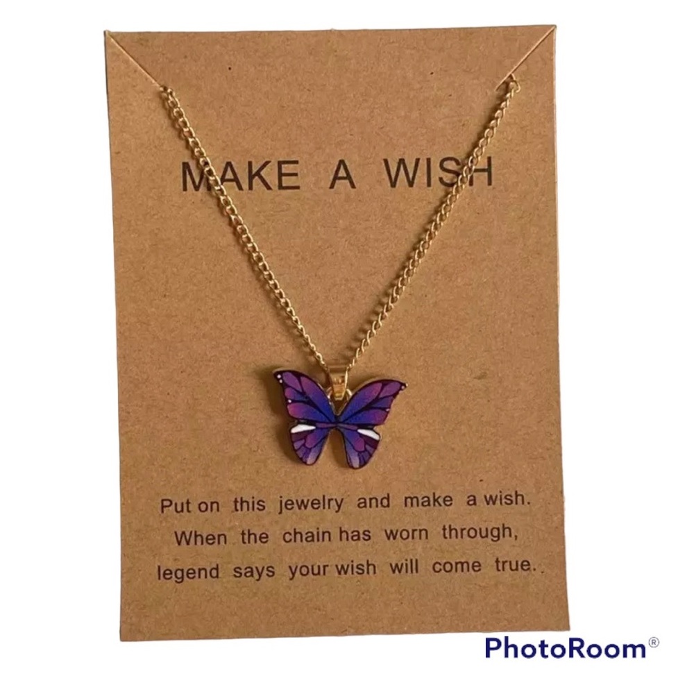 Purple Butterfly necklace & Make a Wish card jewelry MS supporter